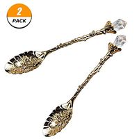 Elibeauty Vintage Spoons, Royal Style Crystal Metal Carved Spoons Teaspoo for Dessert/Tea/Coffee/Milkshake, 2 Pack (Color 01)