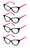 SOOLALA 4 Pairs Value Pack Ladies 50mm Lens Fashion Designer Cat Eye Reading Glasses, 4Red, 1.5