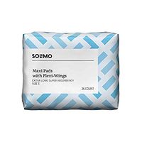 Amazon Brand - Solimo Thick Maxi Pads with Flex-Wings for Periods, Extra Long Super Absorbency, Unscented, Size 3, 26 Count