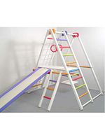 Dani Wooden Playground for Kids SportPlanet - Indoor Gym Set: Ladder, Swing, Slide and Rings (Colored-2)