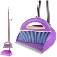 Dustpan And Brush Sets with Extra Long Handle Telescopic Upright Broom And Dustpan Indoor Outdoor 37.1 inches 48.2 inches Handle, Cleaning Set Upright Sweep Set (Light Purple)
