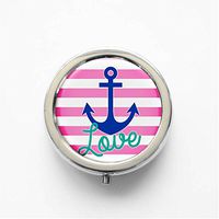 RhyNSky Anchor Mini Portable Pocket Pill Box Case Holder for Purse, 3 Compartments, Silvery, C1396