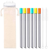Set of 6 Stainless Steel Boba Straws with Silicone Tips | Reusable & Metal Drinking Angled-Tip Straws for Reduced Plastic Consumption | Great for Wide Bubble Tea, Boba Tea & Smoothie, Milkshakes ect.
