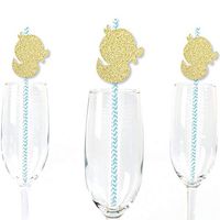 Gold Glitter Duck Party Straws - No-Mess Real Gold Glitter Cut-Outs and Decorative Baby Shower or Birthday Party Paper Straws - Set of 24