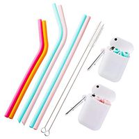 Reusable Silicone Drinking Straws with Case - 14 Pieces Multiple Sizes(Extra Long/Regular Size) Flexible Straws with Cleaning Brushes for 30&20 oz Tumblers Yeti/Rtic/Ozark