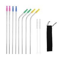 Stainless Steel Drinking Straws, Set of 8 Reusable Metal Drinking Straws with Silicone Tips and Cleaning Brushes, Bent and Straight Straws for Tumblers Rumblers Cold Beverage by Messar (8 PCS)