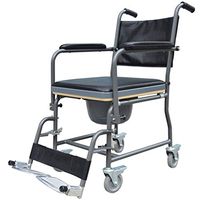 XH 3-in-1 Lightweight Bath Folding Wheelchair - Aluminum Frame Toilet with Bedpan and Folding Pedals, Shower Chair for The Elderly and Disabled (Easy to Install)