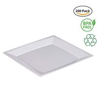 Party Joy ‘I Can’t Believe It’s Plastic’ 200-Piece Plastic Salad Plate Set | Modern Square Collection | Heavy Duty Premium Plastic Plates for Wedding, Parties, Camping & More (White)