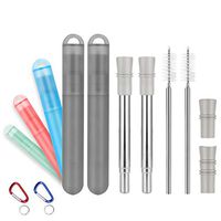 2 Pack Reusable Metal Straws Collapsible Stainless Steel Drinking Straws, Portable Telescopic Foldable Straw with Case, Silicone Mouthpiece, Brushes & Carabiner | BPA Free（2Shark-Butt Grey）