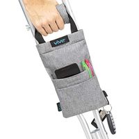 Vive Crutch Pouch - Bag with Foam Hand Grip Pads - Tote for Broken Leg Crutches with Storage Pockets - Ergonomic, Orthopedic, Lightweight Carry On - Medical Forearm Crutch Accessories (Gray)