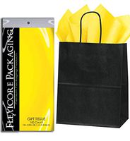 Flexicore Packaging Black Kraft Paper Gift Bags & Yellow Gift Wrap Tissue Paper Size: 8 Inch X 4.75 Inch X 10.5 Inch | Count: 50 Bags | Color: Yellow