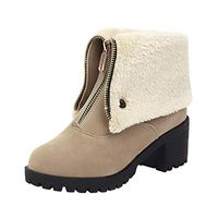 Fashion Pure Colors Round Toe Zipper Boots Square Heels Vintage Women Boots