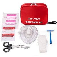 AED Emergency First Aid Kit Include CPR Rescue Mask Pocket Resuscitator with One Way Valve, Gloves, Razor, Scissors, Gauze Pads, and Cleansing Wipes for AED Training