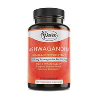 Pure By Nature Organic Ashwagandha Capsules 1200mg Ashwagandha Powder with Black Pepper for Enhanced Absorption, 120Count