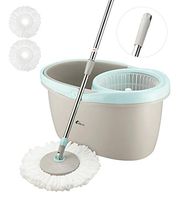 Venetio Householding Bucket System Double Driver 360 Spin Rapid Dehydration Dust, Dry and Wet Mop for Commercial and Home Floor Clean, Standard, Grey-light blue