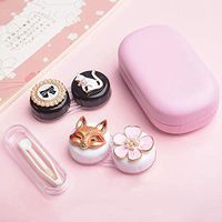 Cute Contact Lens Cases, Cat Contact Lens Soak Storage Box, Portable Pink Contact Lens Holder with Tweezers for Travel Kit (White Case Bag)