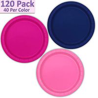 120 Paper Dessert Plates (7") - Navy Blue, Neon Pink, Hot Pink - 40 Per Color, 3 Colors - Great Assortment for Birthday Parties, Weddings, Holidays, Baby Shower, Celebrations, and more