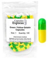 Capsules Express- Size 1 Clear Green and Yellow Empty Gelatin Capsules 100 Count - Kosher and Halal Certified - Gluten-Free Pure Bovine Gelatin Pill Capsule - DIY Powder Filling