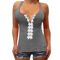 Aniywn Lace Floral Vest Top Blouse Women's Summer Sleeveless Stylish Sexy Tank Vest T-Shirt Plus Size Gray