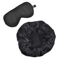 Natural Silk Sleep Mask Blindfold and Night Sleep Cap Head Cover Bonnet (Black)