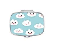 Rectangle Pill Case - Kawaii Funny White Clouds Set Custom Fashion Style Pill Box - 2 Compartments Pill Box/Pill case