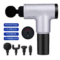 Massage Gun, Handheld Deep Tissue Massager for Pain Relief, Percussion Massage Device with 6 Adjustable Speed Vibration Levels and 4 Head Attachments (Silver)