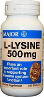 Major - L-Lysine Supplement - 500 mg Strength - Tablet - 100 per Bottle-MCK