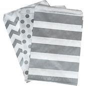 Outside the Box Papers Silver and White Paper Treat Sacks - Chevron Stripe Polka Dot Favor Bags - 5.5 x 7.5 inches - 48 Pack