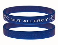 Custom Nut Allergy ID Bracelet Wristbands - 2 Pack - Blue - 6 Inches - Toddler
