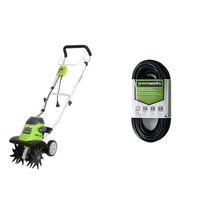 GreenWorks 10-Inch 8 Amp Corded Tiller 27072 with 50-Foot Indoor & Outdoor Extension Cord ECOA010