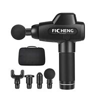 FICHENG Muscle Massage Gun,Adjustable Portable Massage Device Powerful Cordless Deep Tissue Muscle Massager for Pain Soreness Relief Recovery, with 4 Replacement Massage Heads (Black)
