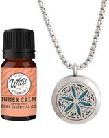 mEssentials Flower of Life Essential Oil Diffuser Necklace Stainless Steel Locket Pendant with 24" Chain, oil, and pads in Gift Box