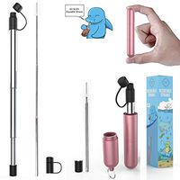 Reusable Stainless Steel Straws with Aluminum Keychain Case Cleaning Brush Silicone Tips :Collapsible Telescopic Portable Drinking Metal Straws (Pink Anemone, Pack of 1)