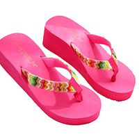 CieKen Summer Sexy Flip Flops Women Bohemian High Platform Summer Wedge Thong Slippers Women (Hot Pink, US: 5)
