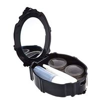 Adecco LLC Contact Lens Case Rose Design Portable Contact Lenses Container Holder Storage Box for Home and Travel with Mirror (Black)