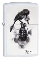 Zippo Spazuk Bird Pulling The Pin Out of a Grenade White Matte Lighter