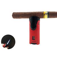 Cigar Lighter Torch with Cigar Stand Windproof Single Flame Butane Refillable High Quality Scorch Lighters (Without Gas)(Red)