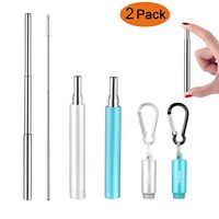 Reusable Metal Straws Telescopic Stainless Steel Drinking Straws Portable Collapsible Straw with Case 2 Pack Silver/Blue