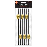 Gold Skull Straws, 6 per bag