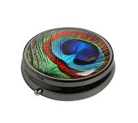 PTCRMG Image Custom Unique Round Pill Box Case Tablet Medicine Pocket Purse Travel Pill Vitamin Decorative Box Case Holder (Peacock Feather)