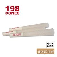 RAW 198 Organic 1 1/4 Cones - Sturdy W Gallery Box - Pure Hemp 1.25 84mm Pre-Rolled Cones - 26mm Filter Tips - Natural Unbleached Unrefined Rolling Papers - 192 + Bonus Pack