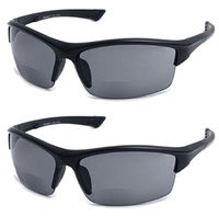 2 Pair The Foster Bifocal Sun Reader Sport and Wrap Around Reading Sunglasses, Unisex Half Frame Readers for Men and Women in Black +2.00 (2 Microfiber Pouches Included)