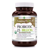 Amazing Flora - USDA Certified Organic Probiotic 25 Billion - 10 Probiotic Strains - 60 Organic Tablets - Restores The Natural Balance of Good Bacteria - Helps to Relieve Digestive Discomfort