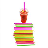 Houseables Boba Straws, Smoothie Straw, Extra Wide & Fat, 100 Pack, 10.5 Inch Long, 0.5" Diameter, Large Jumbo Neon, Multicolored, Polypropylene Plastic, BPA Free, Reuseable for Milkshakes, Tea
