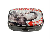 XUTAI Custom Personalized Square Stainless Steel Gun Silver Glass Travel Pill Case Vitamin Decoration Box (Elephant with Hearts)