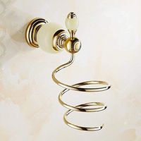 LIUCS Copper hairdryer Holder, Gilt Jade Stone Style, Wall Hair Dryer Holder, Bathroom Accessories, Suitable for Hairdressing Salon, Hotel, Shower, etc.