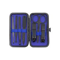 7 pcs Professional Stainless Steel Chameleon Portable Travel Grooming Kit Finger & Toe Nail Care Nail Scissors Fashion Leather Case in Gift Box (Black)