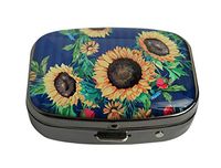 XUTAI Custom Personalized Square Stainless Steel Gun Silver Glass Travel Pill Case Vitamin Decoration Box (Sunflowers Big and Small with Green Leaves)