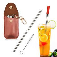 Foldable Metal Straws with Case, Stainless Steel Tumbler Straws Extra Long, Collapsible Drinking Straw Keychain for Cocktail (Rose Gold)