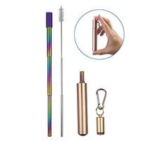Insten Collapsible Reusable Metal Straws, Food-Grade Stainless Steel Drinking Straw with Portable Case and Cleaning Brush for Gold Beverage, Coffee and Smoothie, Rose Gold